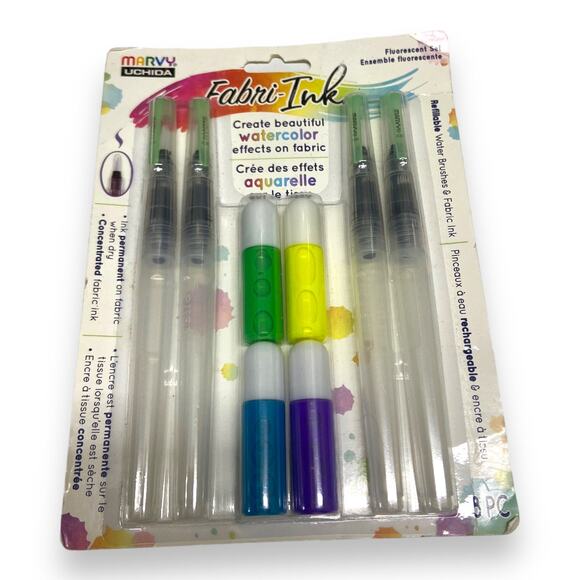 Marvy Uchida Fabri-Ink Fluorescent Set 412-4A Fabric Watercolor Paint NEW - Picture 2 of 3